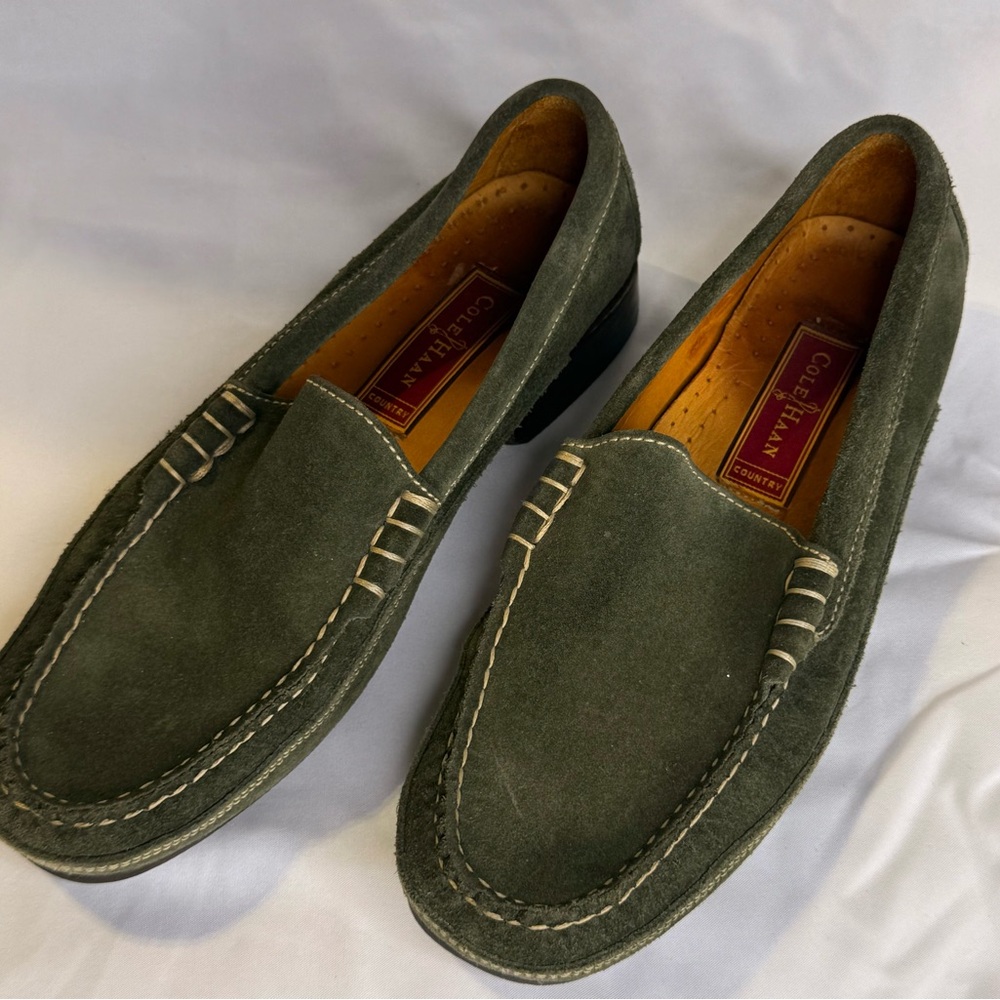 Cole Haan Olive Suede Slip-On Moccasin Loafers